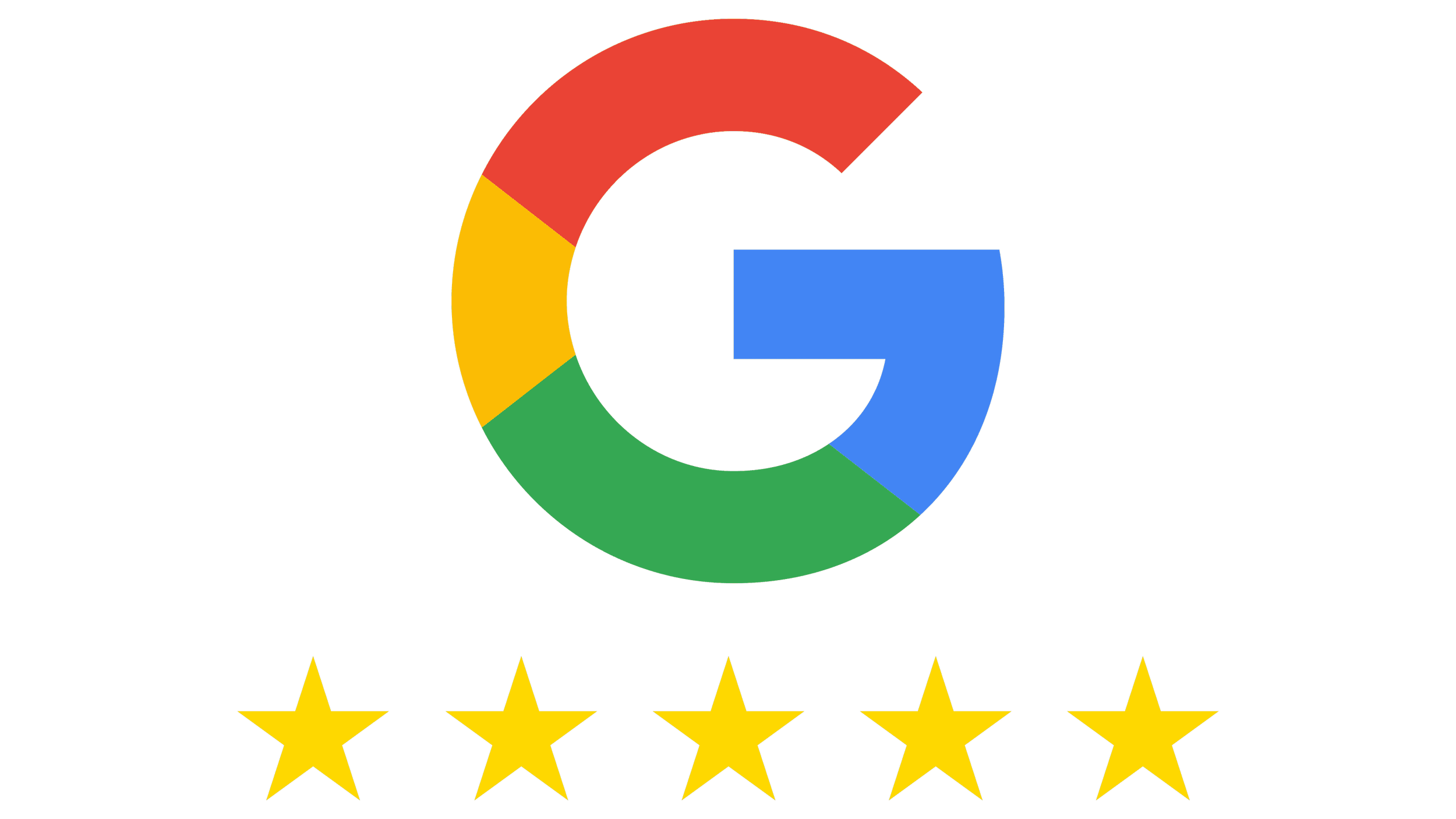 A Google review badge showing a 4.5-star rating with five yellow stars, a large multicolored Google logo in the shape of a G, and the words 'Google Review'.