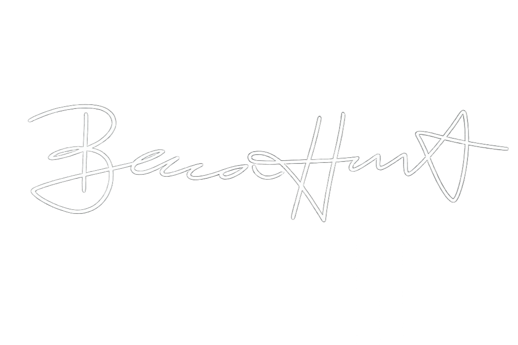 White neon-style cursive text that reads 'Beau Hux' with a star at the end, on a black background.