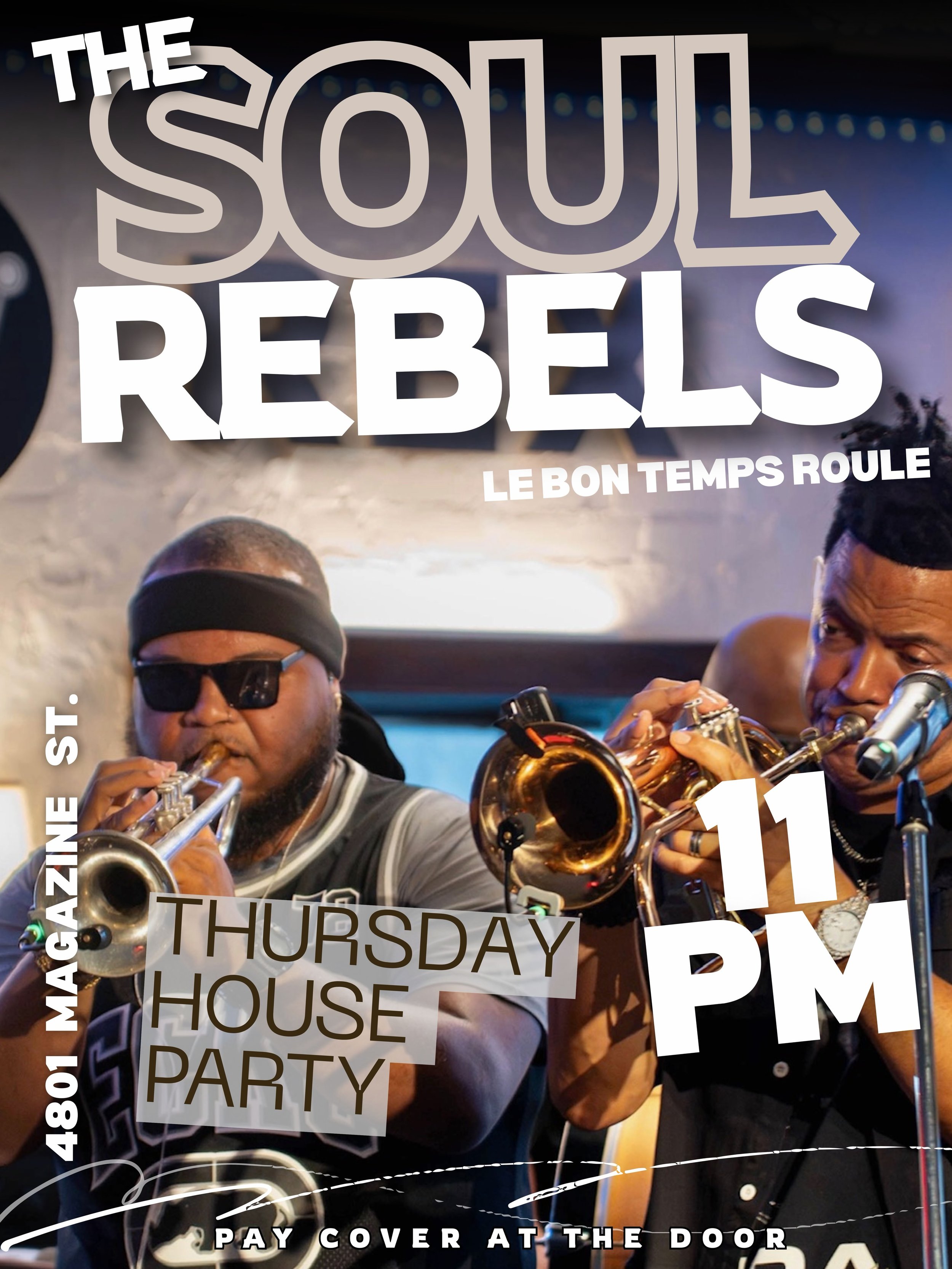 ⚜️ Thursdays are always a party! 

📍@lebontempsroulenola
🎟️ All shows @ https://thesoulrebels.com

#TheSoulRebels #NewOrleans #nolaeats #neworleansblogger #LiveMusicNOLA