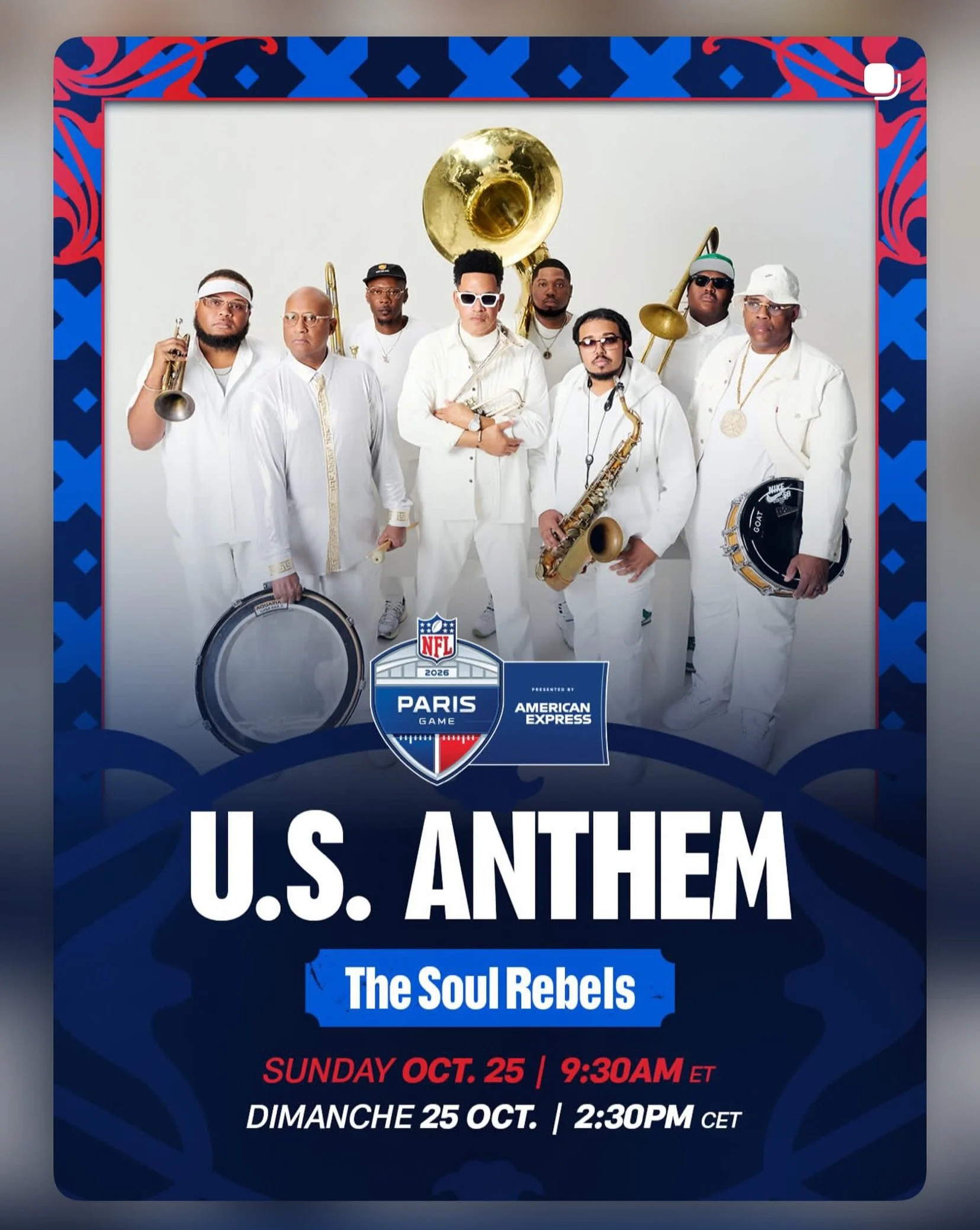 WHO DAT! WE&rsquo;RE GOING TO PARIS! ⚜️🇫🇷

The Soul Rebels are performing the national anthem at the Saints game on October 25!

Our new song &ldquo;Saints in Paris&rdquo; is OUT NOW. Turn it ALL THE WAY UP and share it with every Who Dat you know.