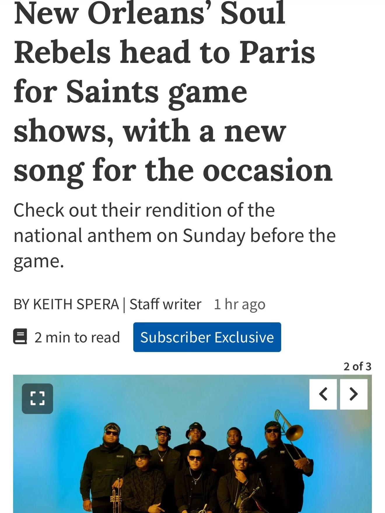 👀 Check us out! 

Thank you, @nolanews and @keithsperawrites! 

🏈 JOIN US on Saturday for the NFL and Saints House. 
⚜️ Sunday we will see you at the game! 

🌐 thesoulrebels.com/shows

#TheSoulRebels #Paris #NFLParis #NewOrleansSaints #neworleansm