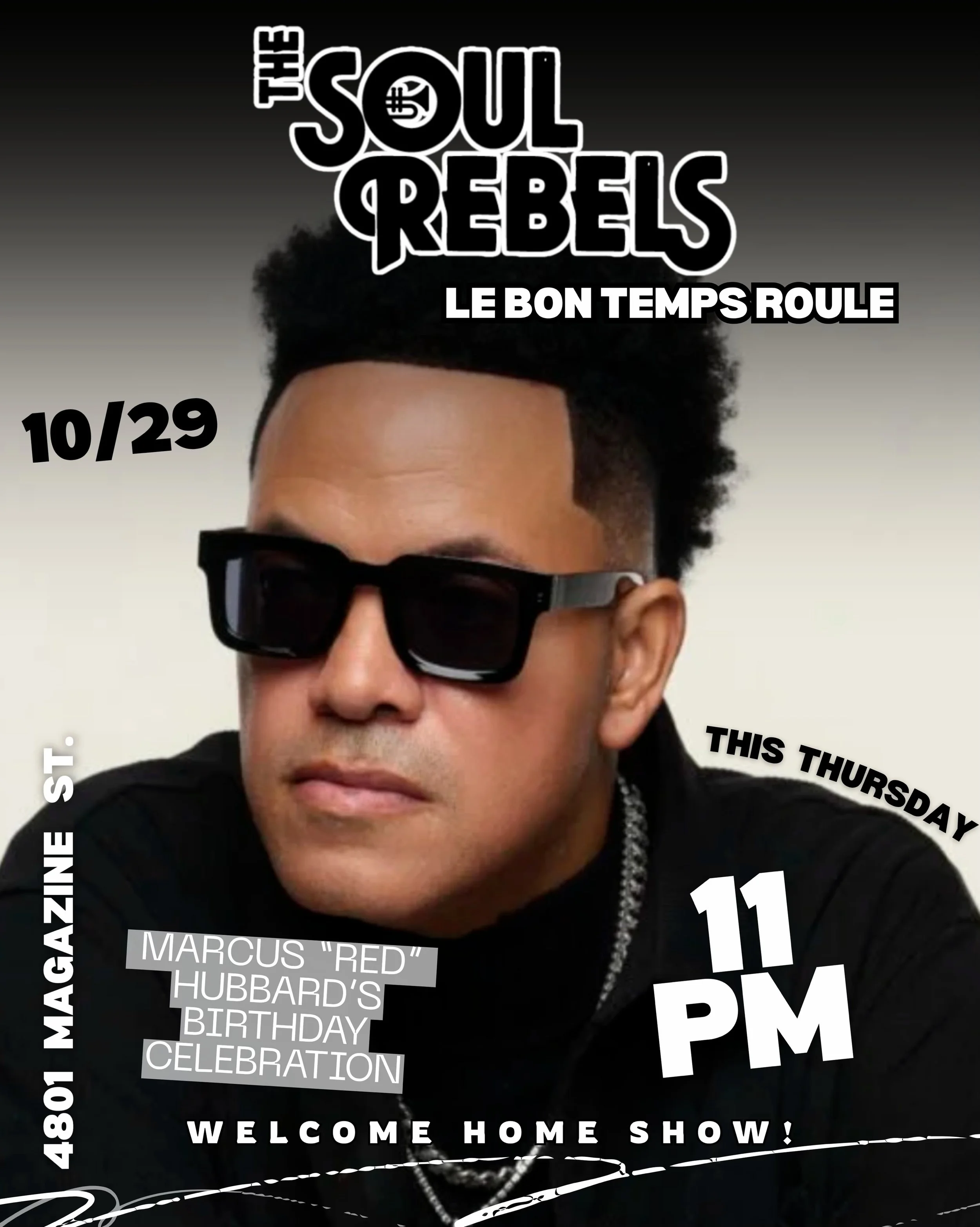 🎉 Come help @redsoulrebels celebrate his bday tomorrow at the one and only, @lebontempsroulenola, as we arrive back in the states from Paris!

Thursday: @lebontempsroulenola 
Friday: @tipitinas 
🎟️ All shows at https://thesoulrebels.com

#TheSoulRe