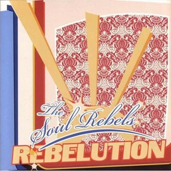 Vintage-style sign reading 'The Soul Rebels Rebellion' with red and beige design elements.