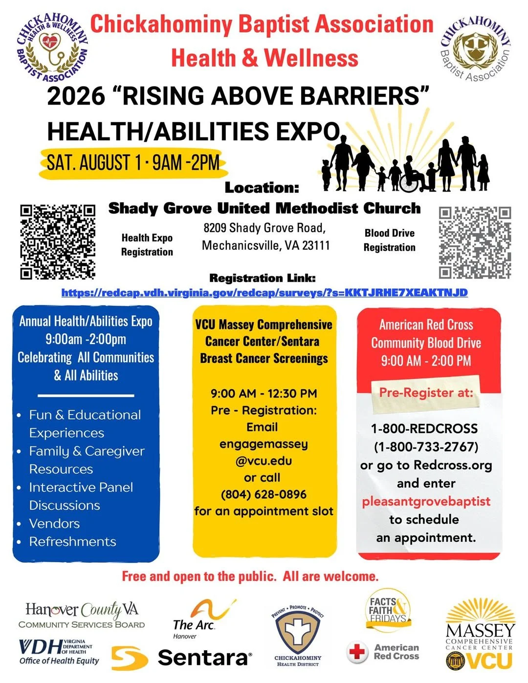 Join Hanover Cares in attending the Chickahominy Baptist Association's Health and Wellness event! August 1st, 9 AM to 2 PM, we will be passing out resources and merchandise at the Shady Grove United Methodist Church. We hope to see you there!