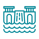 Illustration of a dam with water flowing over it