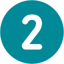 White number 2 on a teal circular background.