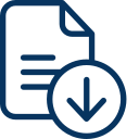 Icon of a document with a download arrow, representing downloading or saving a file.