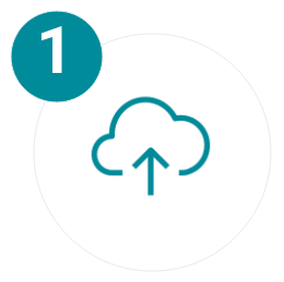 Cloud upload icon with a blue numbered circle '1' in the top left.