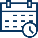 Icon of a calendar with a clock, representing scheduling or time management