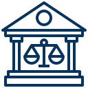 Illustration of a courthouse or legal building with scales of justice