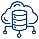 Icon of a cloud with a database inside, connected to multiple nodes, representing cloud data storage.