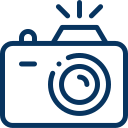 Outline of a camera icon with a flash