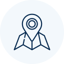 Icon of a folded map with a location pin symbol.