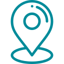 Blue location pin icon on a white background