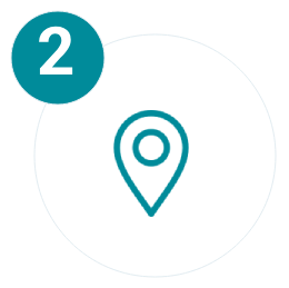 Map pin icon with a blue circle containing the number 2 in the upper left.