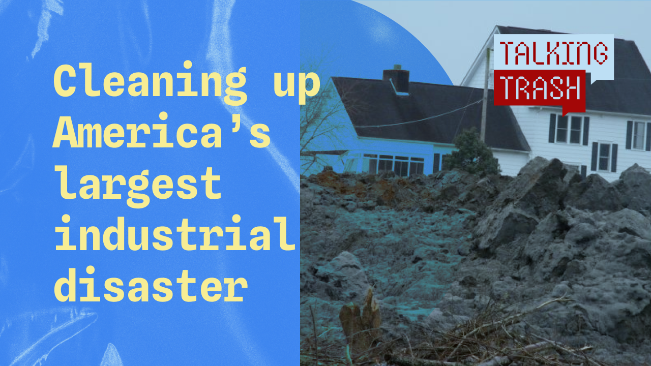 A white house sits at the edge of a wave of coal ash sludge after the December 2008 Kingston Fossil Plant disaster in East Tennessee.