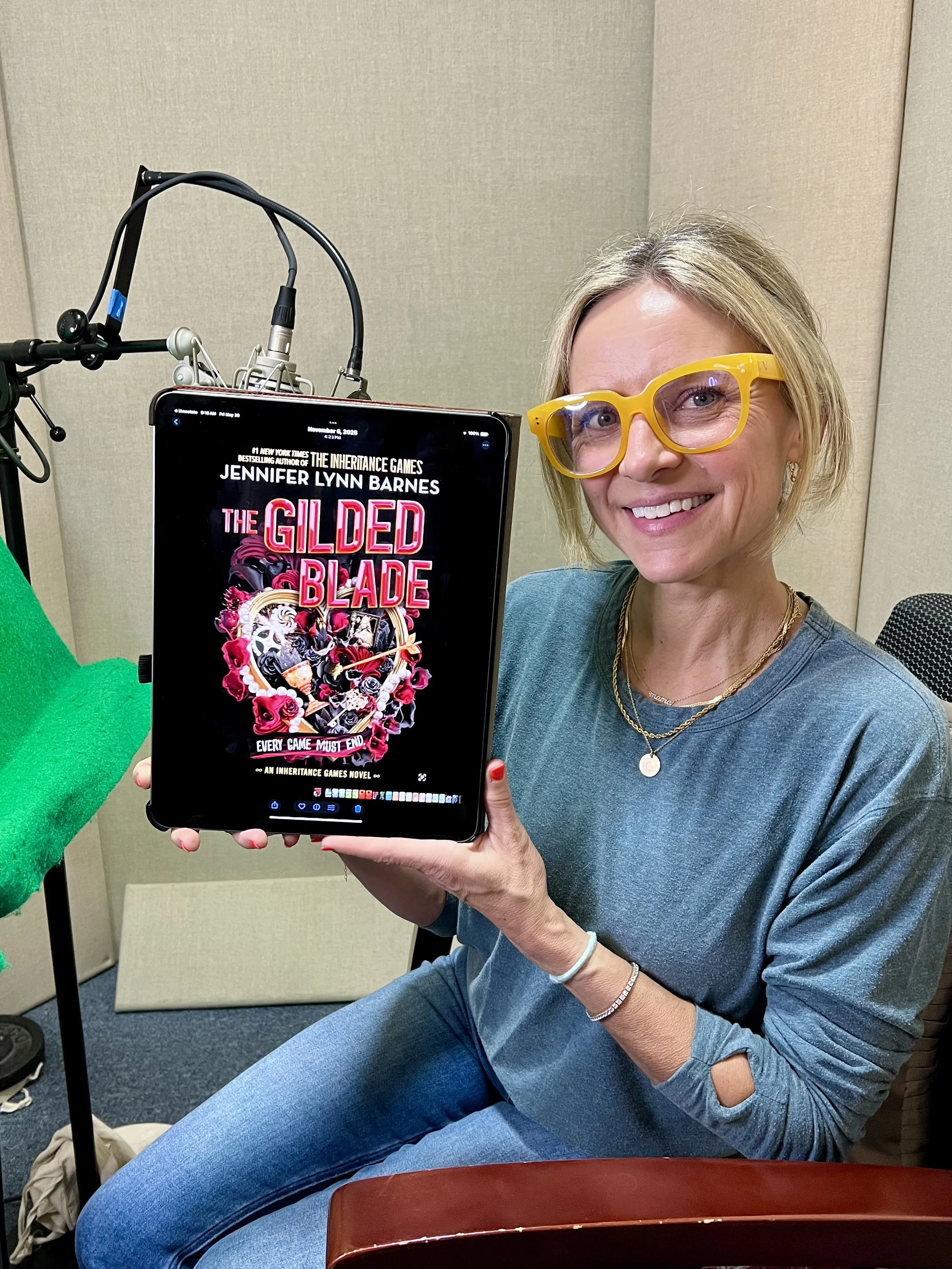 Christine Lakin narrating the last installment of Jennifer Lynn Barne's The Gilded Blade, the latest installment of the NY Times bestselling Inheritance Games series.