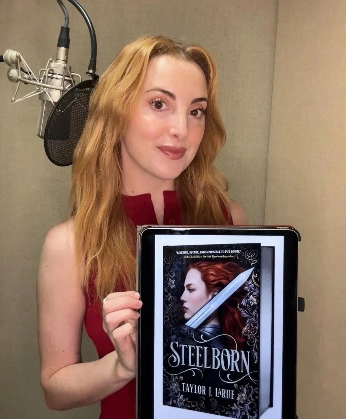 Juliette Goglia in the studio narrating Steelborn from author Taylor J LaRue