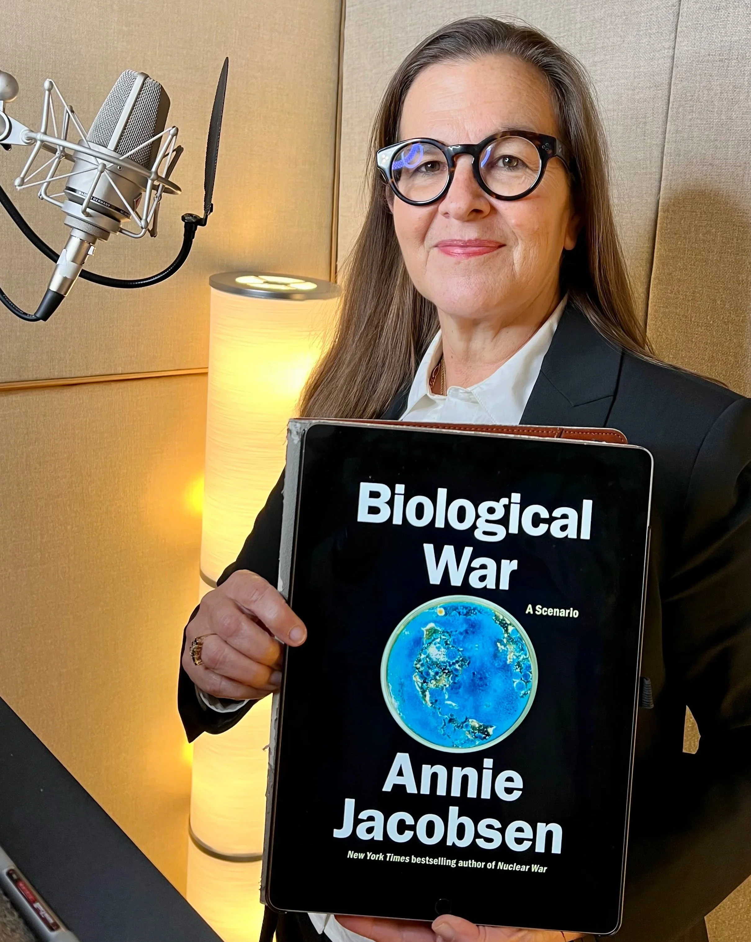 Author Annie Jacobsen narrating her upcoming book Biological War.  (Her last book Nuclear War was optioned by film director Denis Villeneuve)