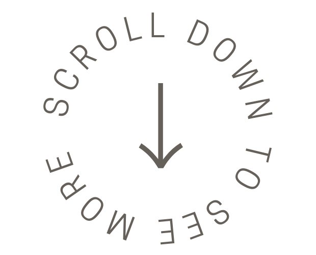 A clock with an arrow pointing downward, surrounded by the words "Scroll down to see more" in a circular arrangement.