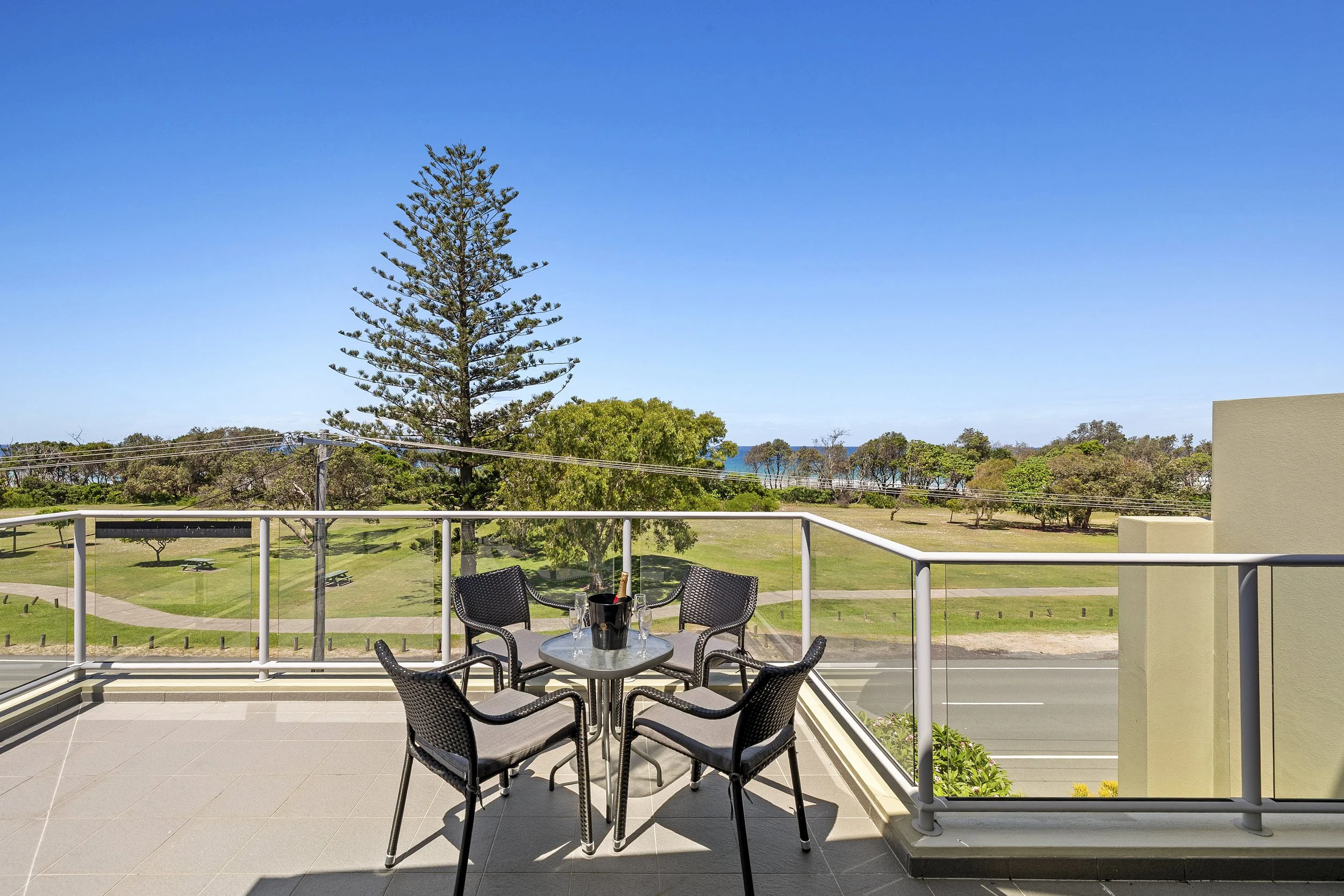 View across Jack Bayliss Park towards Kingscliff Beach from the rooftop terrace at MING 3.