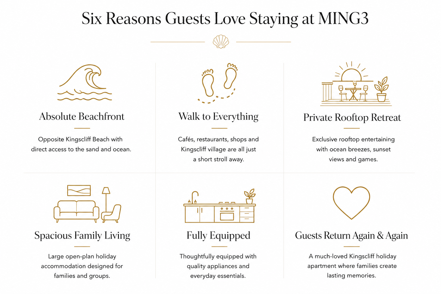 Reasons guests return to Ming 3 Beachfront on Marine Parade, Kingscliff.