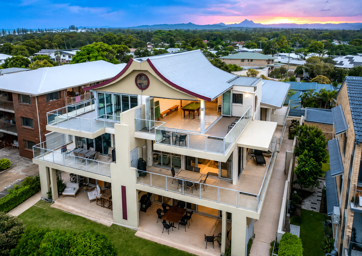 Aerial view of MING 3 on Marine Parade near Kingscliff Beach and the town centre.