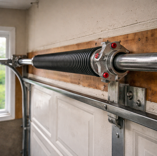 residential garage door springs snapped above opener track