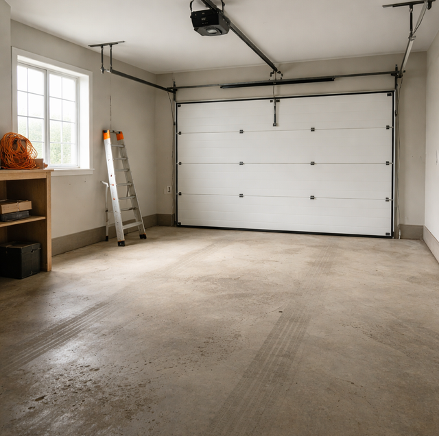 garage door technician adjusting safety sensors during move-in prep