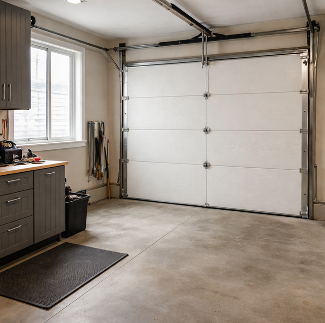 white wooden garage door open two car garage