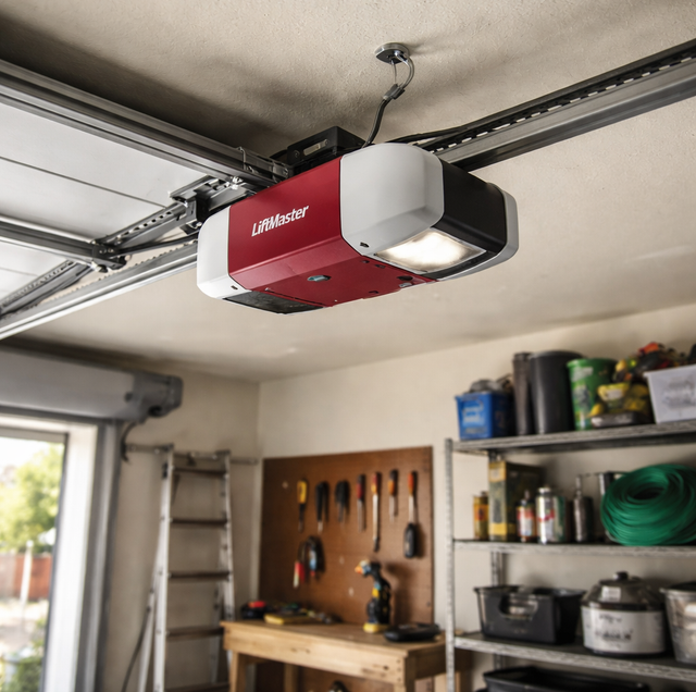 two garage door openers mounted on a garage ceiling