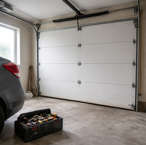 home garage door snapped tension spring hanging loose
