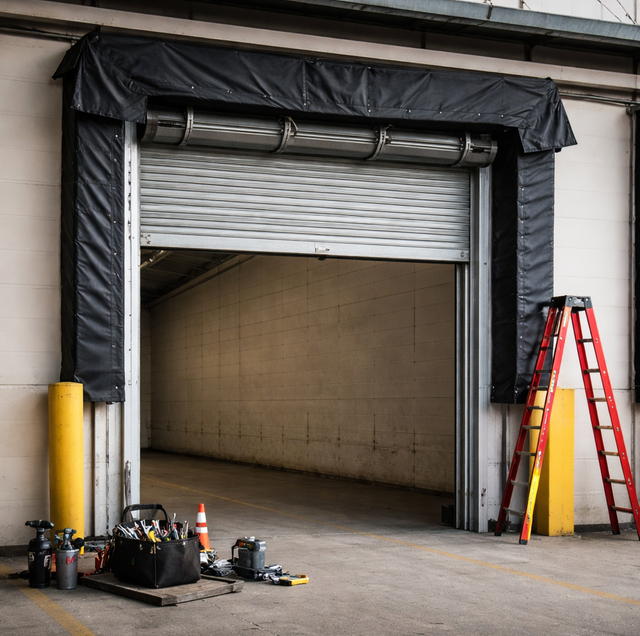 high-cycle warehouse door with worn roller track