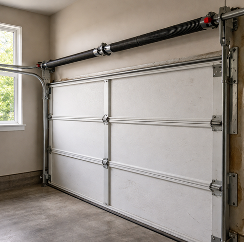 torn garage door repair invoice beside clipboard with pen