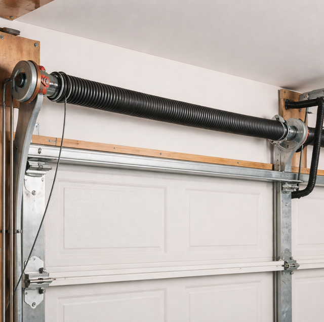 two garage torsion springs side by side on rack