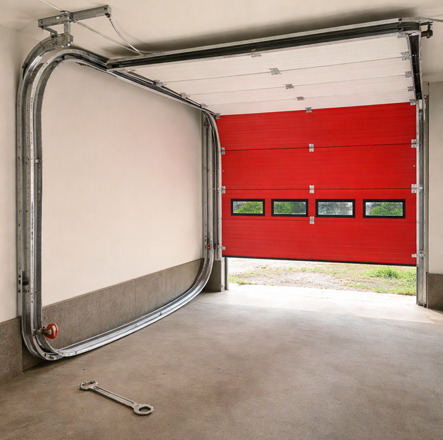 wedge shim under garage door track bracket bolts