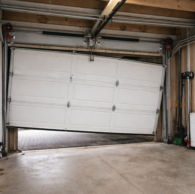 metal garage door stuck half open at track