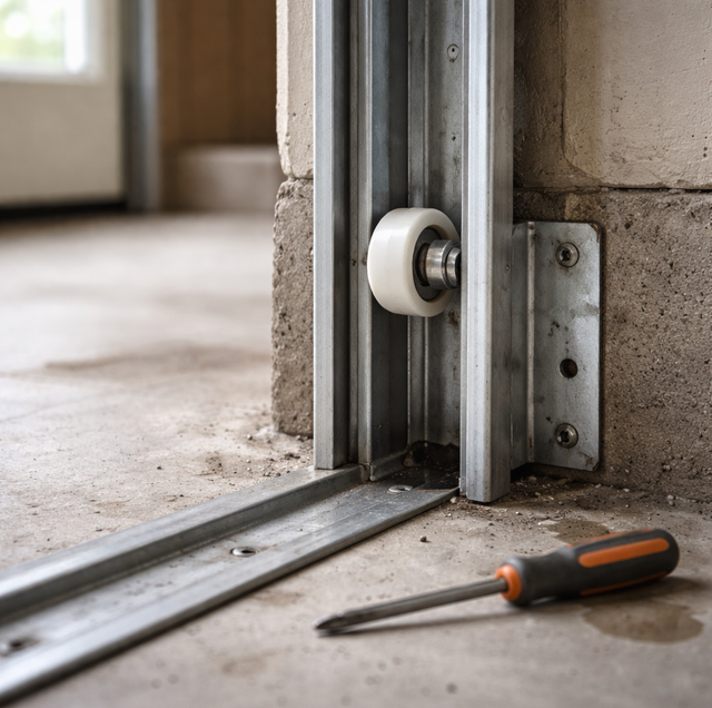 Residential garage door shuddering near steel track rollers
