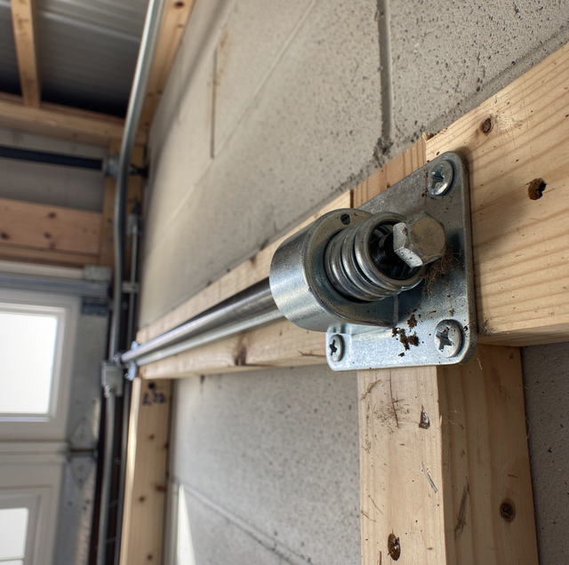 garage door center bearing plate with rusted steel shaft