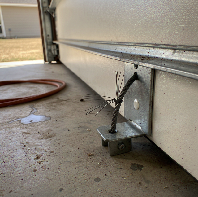 A chimney brush attached to a metal bracket under an rv or trailer parked on a concrete floor.