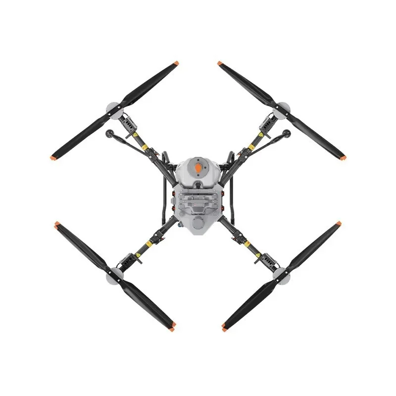 An industrial drone with four propellers viewed from above.