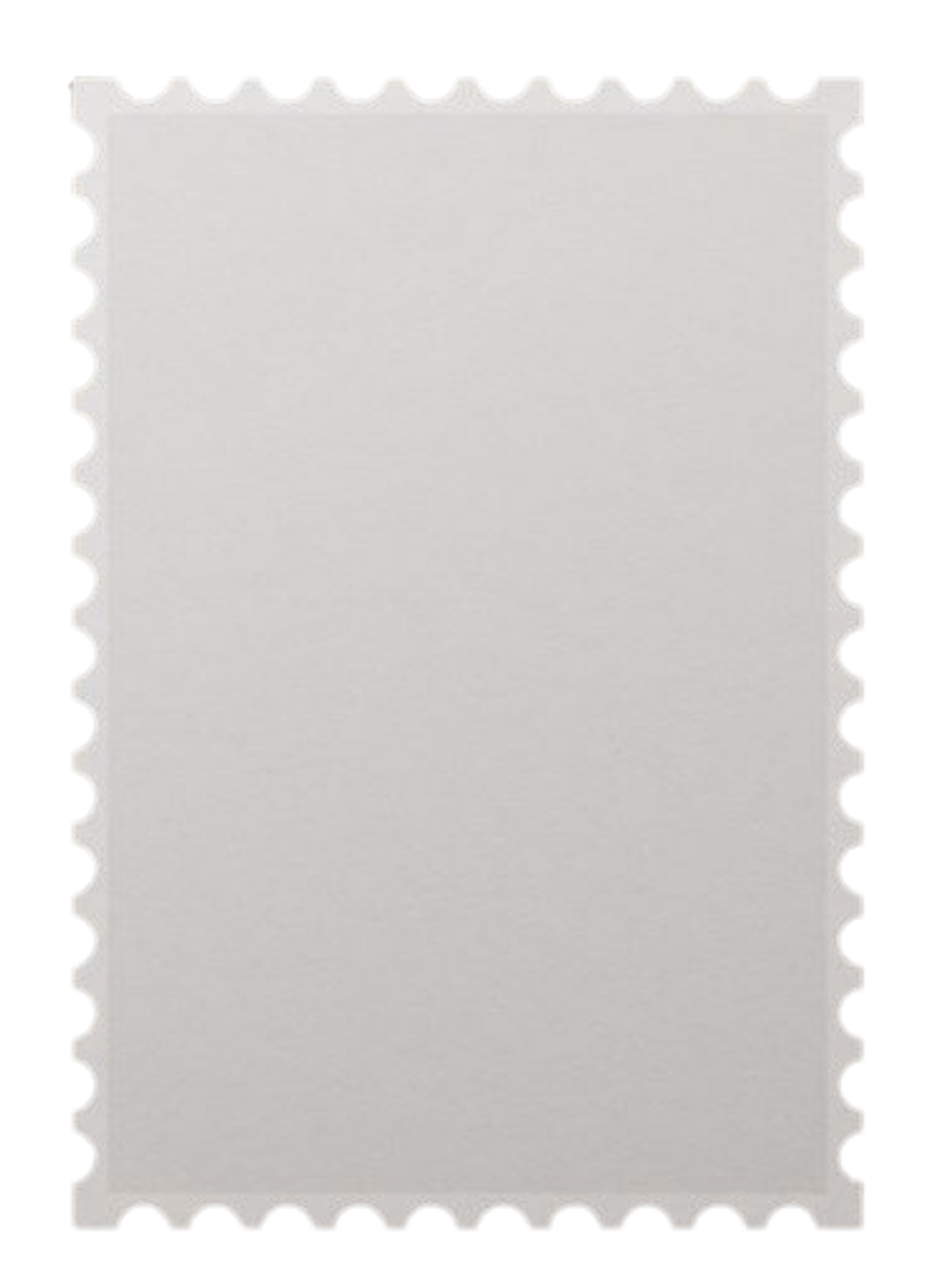 Blank white postage stamp with perforated edges.