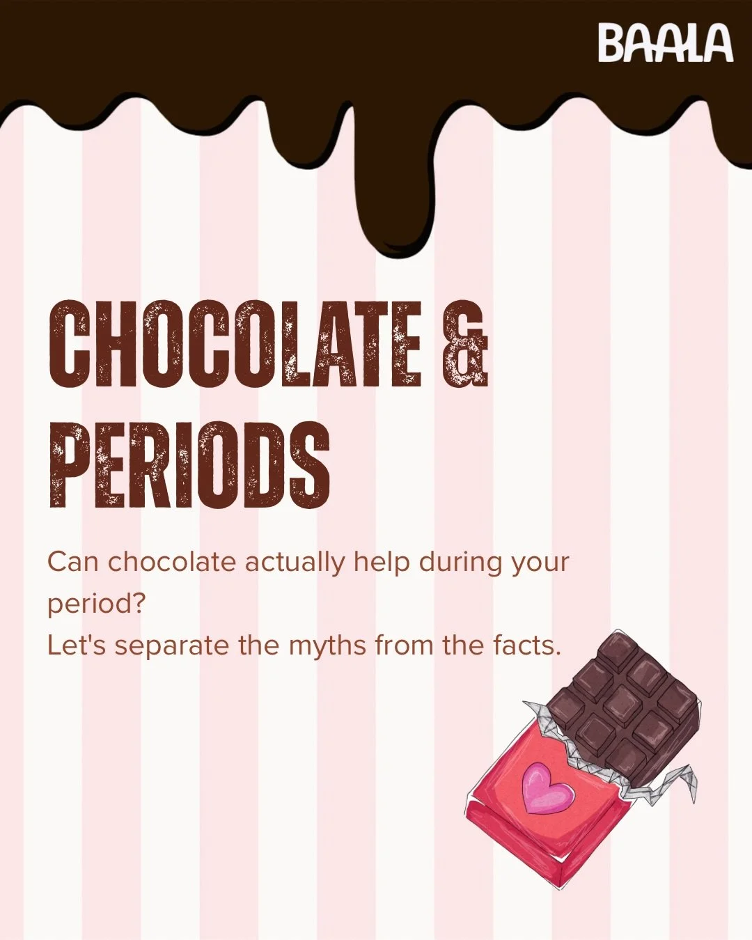 POV: You&rsquo;re on your period and suddenly all you want is chocolate. 

Good news: you don&rsquo;t have to feel guilty about it!

Those cravings are real, and dark chocolate can even give your body a little love with magnesium, which may help supp
