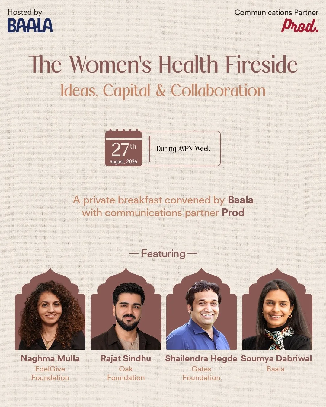 Meet the Speakers: The Women&rsquo;s Health Fireside: Ideas, Capital &amp; Collaboration

On 27 August, during AVPN Week, Baala is bringing together leaders from philanthropy and the women&rsquo;s health ecosystem for a private breakfast conversation