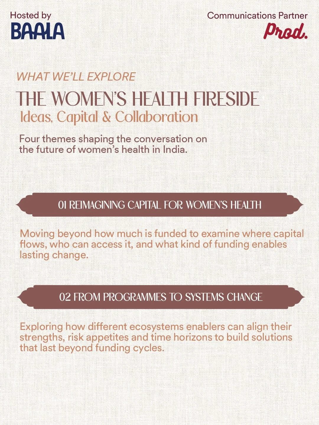 What does it take to move women&rsquo;s health from fragmented efforts to lasting change?

At The Women&rsquo;s Health Fireside, we&rsquo;re bringing together philanthropy, practitioners, researchers and ecosystem leaders to explore four questions sh