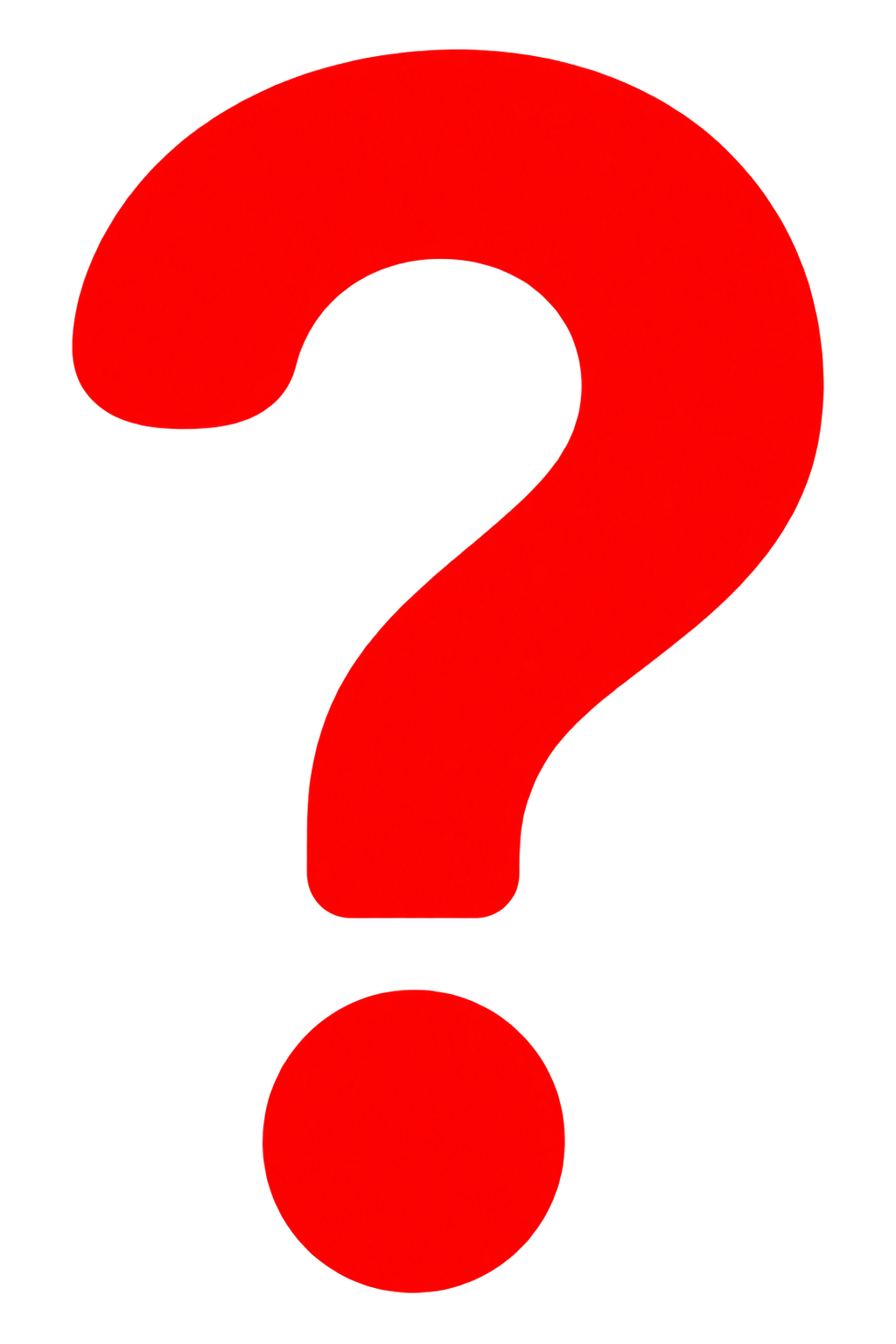 Red question mark on a black background.