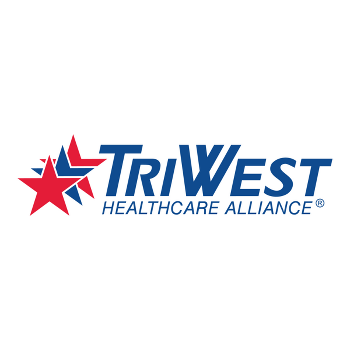 Logo for TriWest Healthcare Alliance featuring three red and blue stars and the company name in blue text.