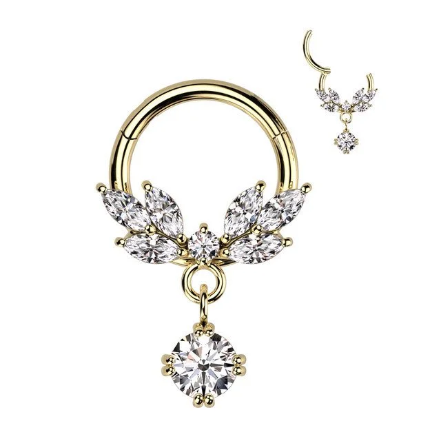 Titanium Dangle CZ Hinged Segment Ring