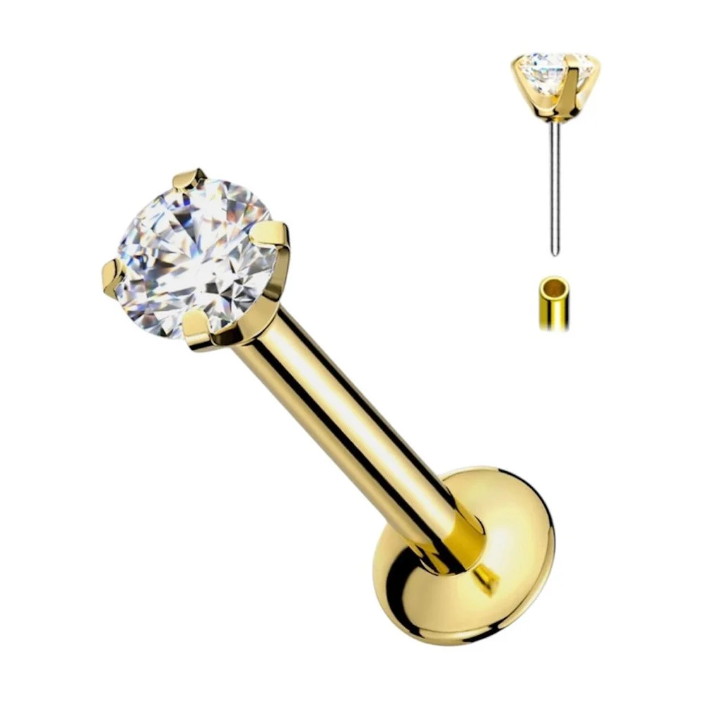 Titanium Push in Top CZ Flat Back Labret Stud