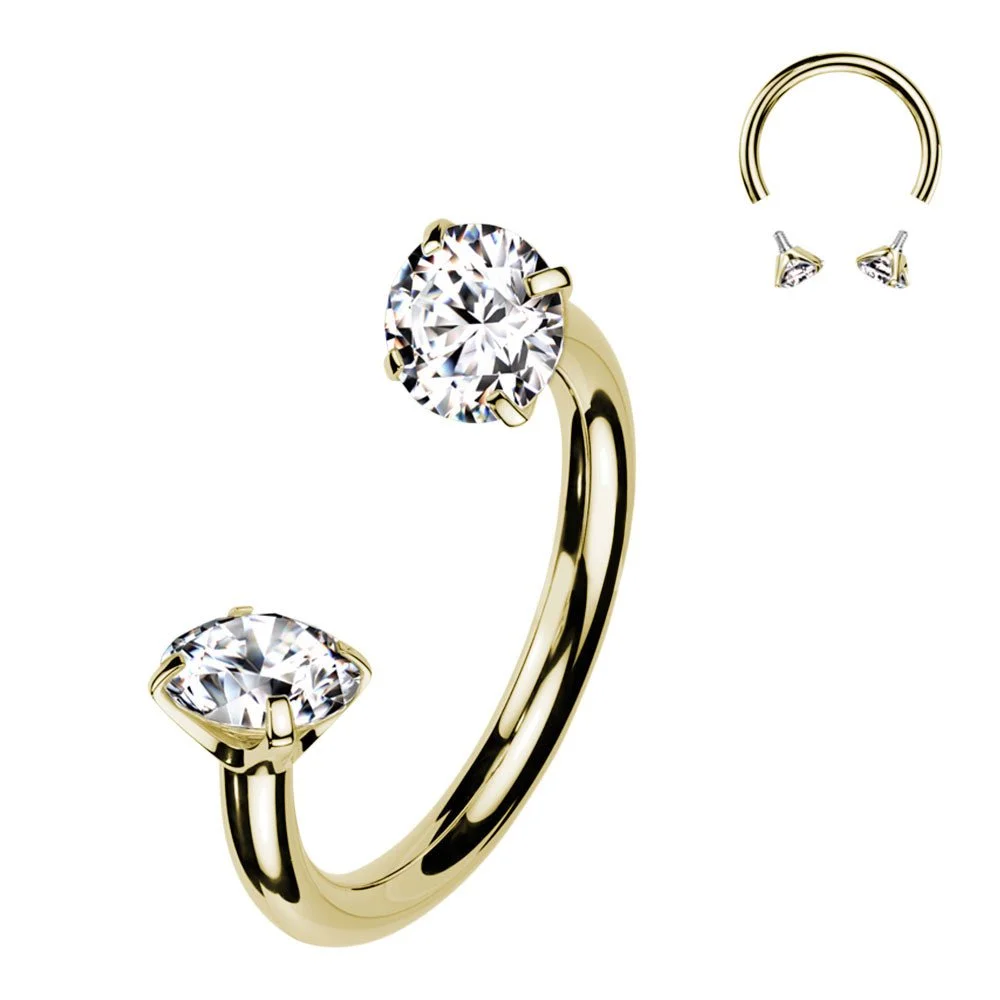 Titanium Prong Set CZ Circular Barbell Horseshoe Ring